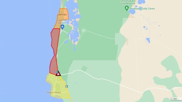 An area south of Leeman is currently under threat from an out of control bushfire.