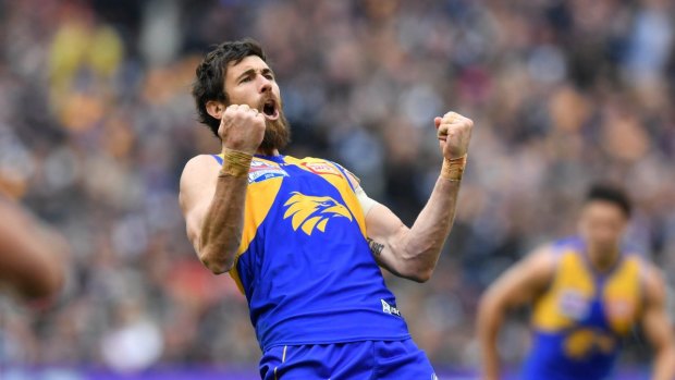 Victorious: Josh Kennedy celebrates a West Coast goal.