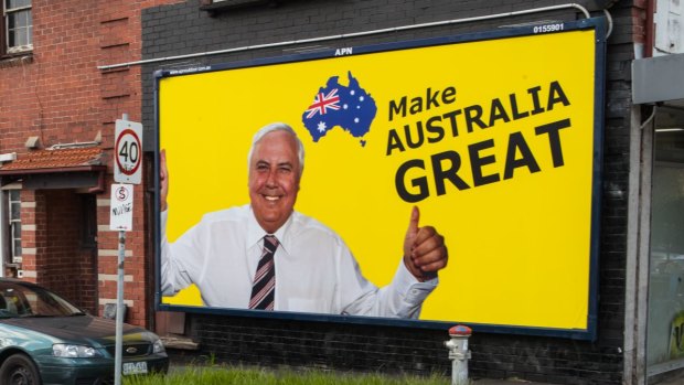 A Clive Palmer billboard in Windsor, Sydney, in June 2018.