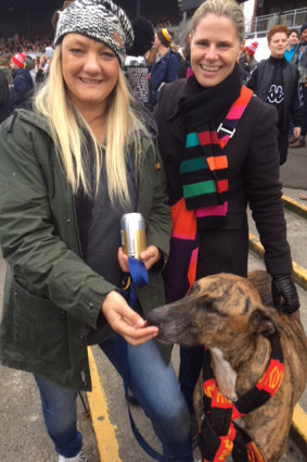 Kate Bartlett, right, and Lida Kowalyszyn, pictured with Lida’s dog Bruin, at the Reclink Community Cup.