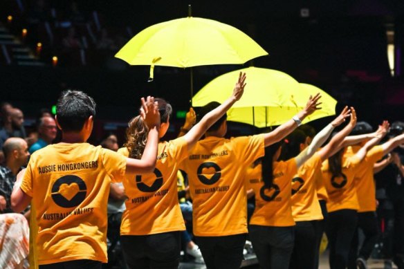 The Hong Kong Cultural Association of South Australia, seen in a performance earlier this year. They wanted to use umbrellas as one of their props for a workshop at the OzAsia festival in Adelaide. 