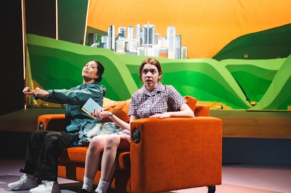 Cast members Ngoc Phan as Jamie and Milena Nesic as Theo in We’re All Gonna Die!