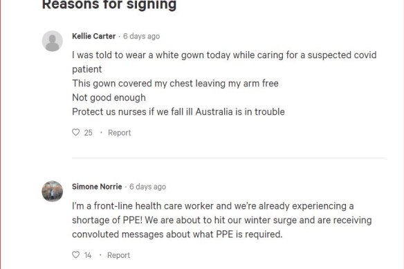A change.org petition by health workers  who want more personal protective equipment has attracted nearly 97,000 signatures in six days. 