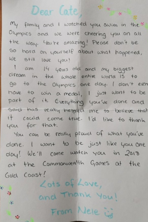 Letters written by Elin and Nene Schulz, to Cate Campbell after the 2016 Rio Olympics.