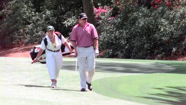 Throwback: Nick Faldo and his caddy, Fanny Sunesson, at the 1999 Masters.