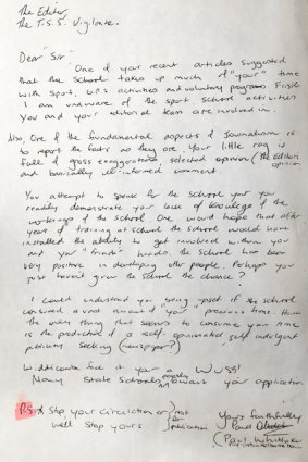 Poison pen letter: The letter sent by a young Whittaker to his student rival Ben Widdicombe. 