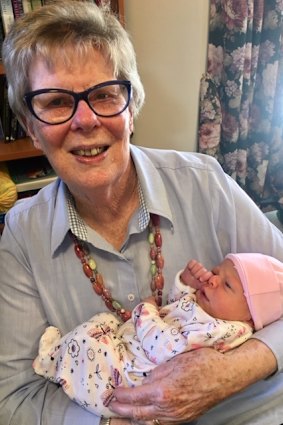 Joan Brown in pre-lockdown days with her  great- granddaughter, Abbie. 
