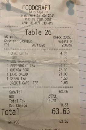 Receipt for lunch with Wendy Sharpe.