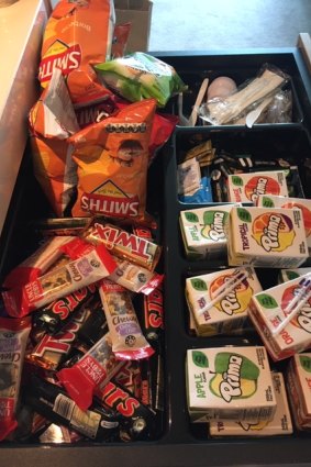 A drawer of leftover junk food given to Mr Wilkinson, his partner and mum.