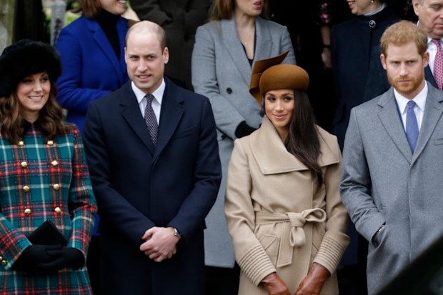 Kate, Duchess of Cambridge, Prince William, Meghan Markle, Prince Harry and Prince Philip arrive to the traditional Christmas Days service, at St Mary Magdalene Church in Sandringham. Picture: AP