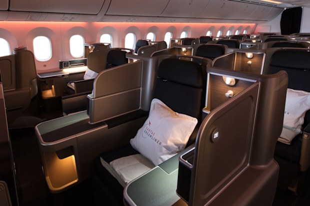 A business class cabin inside the new Qantas 787-9 Dreamliner. (Qantas)