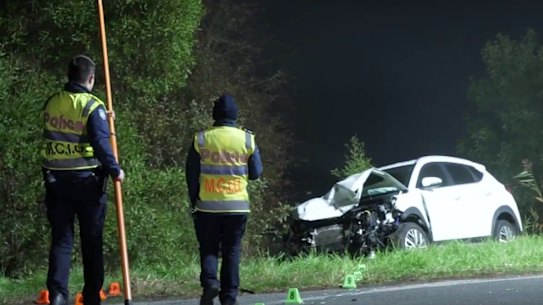 The scene of a Mother’s Day crash at Trafalgar, which killed a mother and injured her husband and their two children.