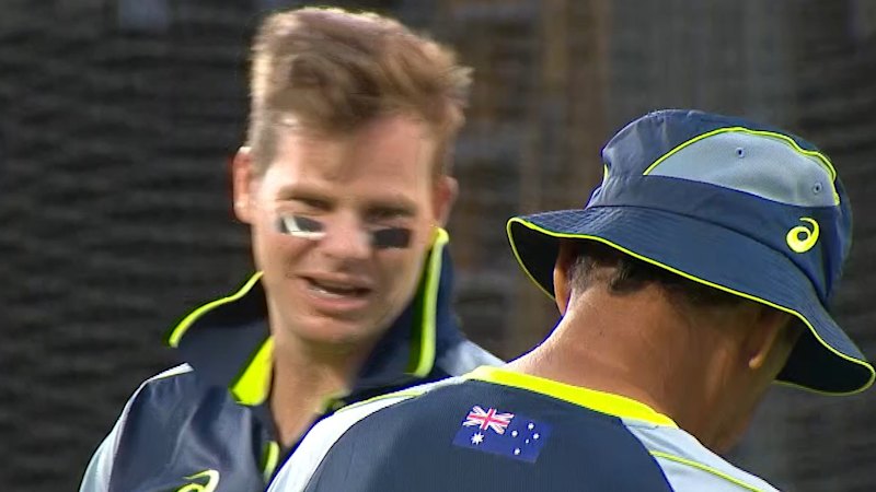 Smith experiments with NFL-style eye black for Gabba pink-ball Test; Khawaja leaves training early