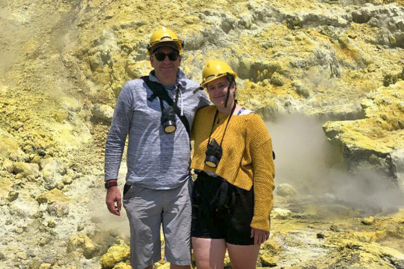 Lillani Hopkins, 22, and her father, Geoff, on Whakaari/White Island minutes before it erupted.