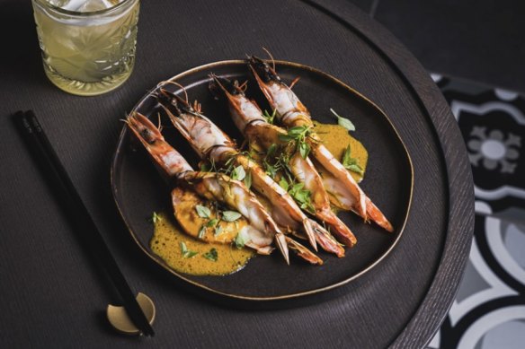 Grilled prawns in a tamarind curry.