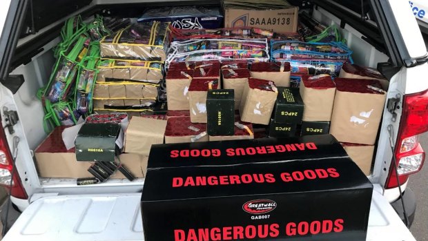 The illegal fireworks were discovered in the back of a ute.