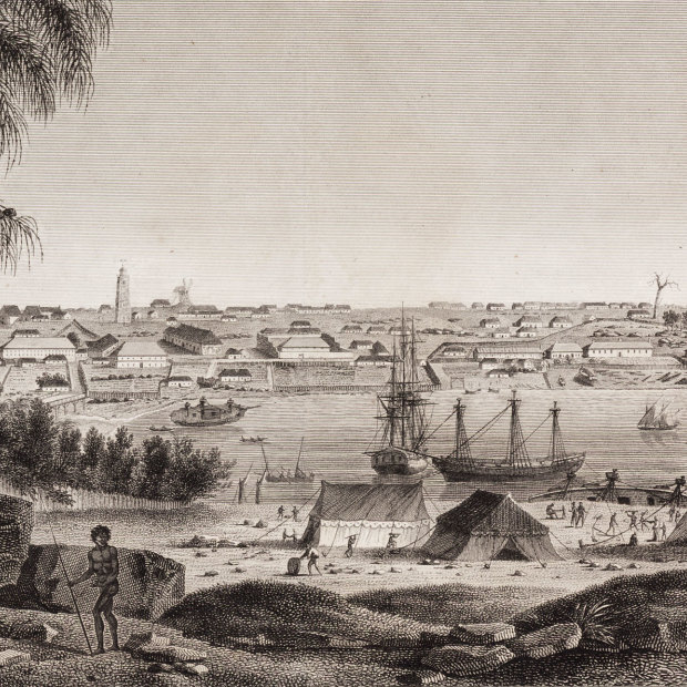 Many languages were already spoken across the continent when the British arrived. This image shows the mouth of Sydney’s Parramatta River c 1801.