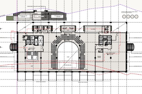 Plans for the music hall mezzanine level in the proposed nine-storey hotel at Howard Smith Wharves.