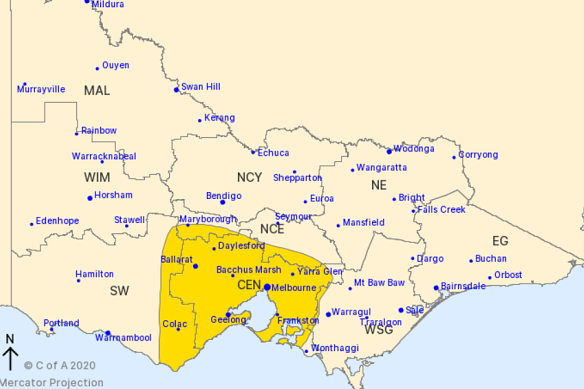 The Bureau of Meteorology issued a severe weather warning for people in Central and parts of South West and North Central Forecast Districts.