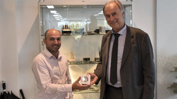 Paul Moutzouris with MP John Alexander on the occasion of Pokit's commercialisation grant. 
