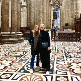 Melbourne mother Maryanne Quealy and her 15-year-old daughter, Maggie, at an empty Duomo in Milan, shortly before the city went into lockdown. 