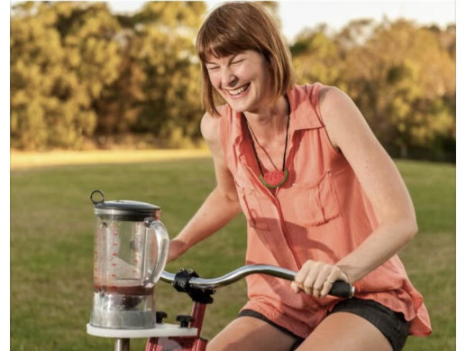 Leena van Raay, a former medical research assistant, who founded Bike n’ Blend, a pop up business mixing smoothies using stationary bicycles.