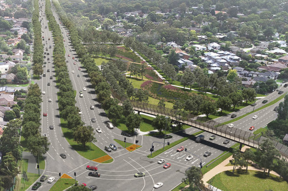Artist’s render of the North East Link at Greensborough and Lower Plenty. 