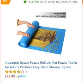 This mat allows an unfinished puzzle to be rolled up and put away is topping the sales of hot items in toys and games for amazon.com.au. 