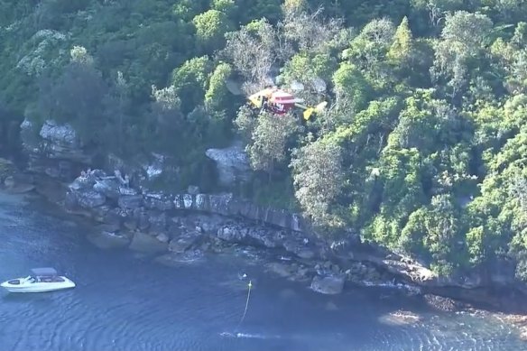 The search and rescue operation off Obelisk Beach on Monday.