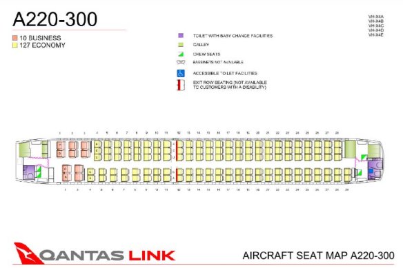 Seat map: rows four to nine to the left of the aisle have greater legroom.