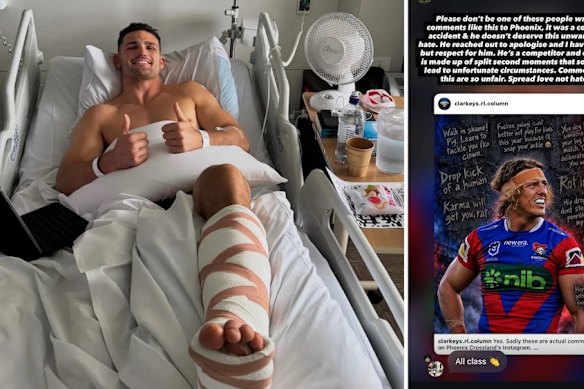 Nathan Cleary posted a statement from his hospital bed supporting Crossland.