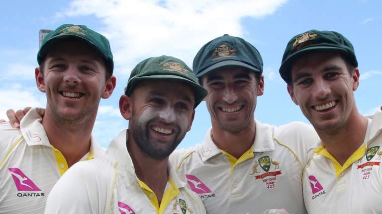 Best in the world?: Josh Hazlewood, Nathan Lyon, Mitchell Starc, and Pat Cummins.