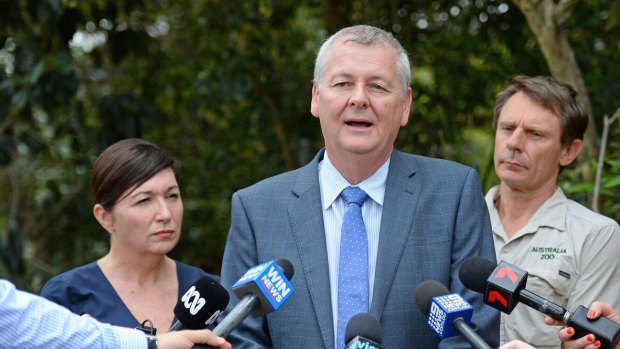 Mark Townend at the launch of the Koala Advisory Council at Australia Zoo  with Environment Minister Leeanne Enoch.
