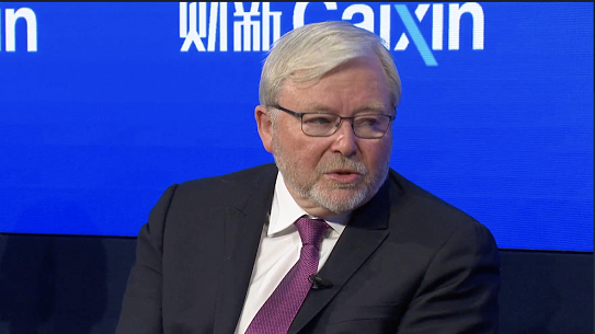 Former Prime Minister Kevin Rudd speaking at the World Economic Forum in Davos.