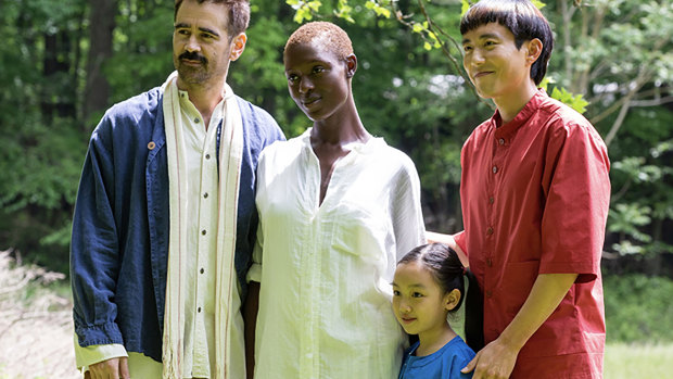(From left) Colin Farrell, Jodie Turner-Smith, Malea Emma Tjandrawidjaja and Justin H. Min play a family in After Yang.