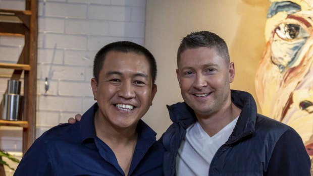 Michael Clarke (right) sits for Anh Do in Anh's Brush with Fame.