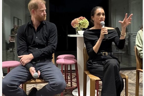 Prince Harry and Meghan at an event in Melbourne on Tuesday, according to a post by Scale Investors co-owner Roo Harris on LinkedIn.