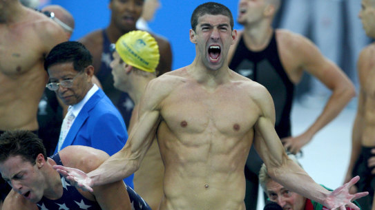Michael Phelps after the men’s 4x100m freestyle final in Beijing in 2008.