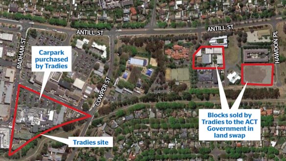 The Dickson land swap: the blocks of land involved in the deal. 