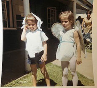 Tracey Schreier as an angel in the school play, with her twin brother Gavin.