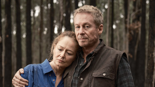 Shock and grief for Miranda Otto and Richard Roxburgh in the second episode of the six-part Fires.
