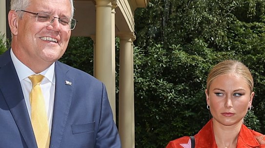 Prime Minister Scott Morrison with 2021 Australian of the Year Grace Tame this week. 