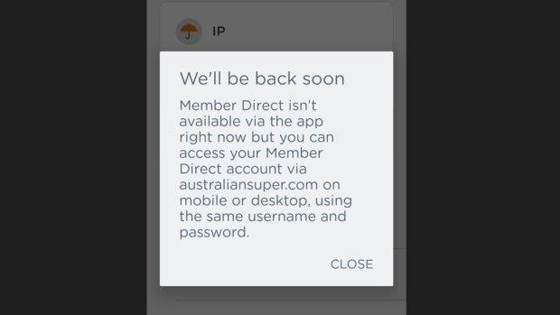 The error message when Member Direct account holders try to log into the mobile app. 