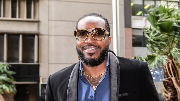 Chris Gayle arrives at the NSW Supreme Court in Sydney in October 2017. 