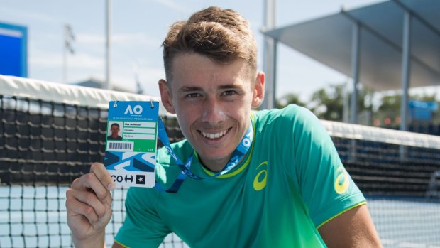 Young gun: Alex de Minaur after winning a wildcard entry to last year's Australian Open.