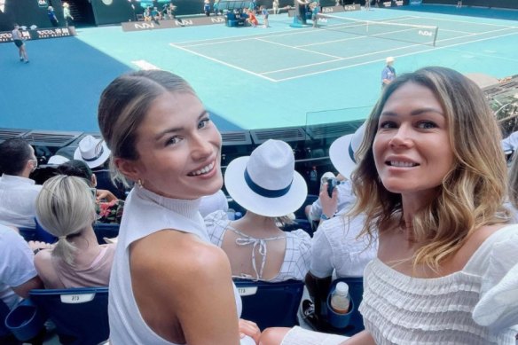 Ex-Bachelor contestant Sasha Zhuravlyova and Miss Universe Australia Daria Varlamova at the Australian Open last month.