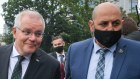 Prime Minister Scott Morrison arrives at Bert Newton’s state funeral at St Patrick’s Cathedral in Melbourne.