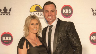 Shannon Noll and wife Rochelle at Kyle Sandilands and Imogen Anthony's Beauty and The Beast Charity Ball in aid of the Zambi Wildlife Retreat at The Star on Thursday.