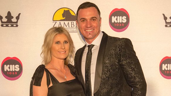 Shannon Noll and wife Rochelle at Kyle Sandilands and Imogen Anthony's Beauty and The Beast Charity Ball in aid of the Zambi Wildlife Retreat at The Star on Thursday.