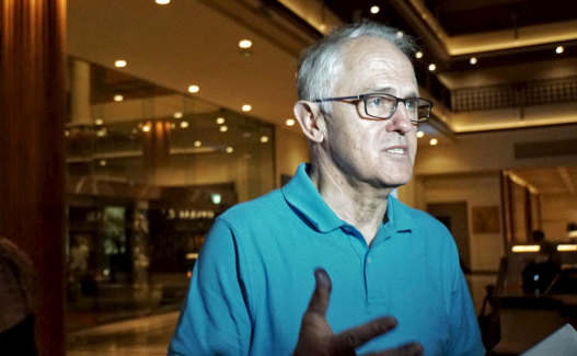 Malcolm Turnbull speaks to the media at his hotel in Bali ahead of his meeting with Indonesian President Joko Widodo on Monday.